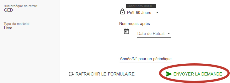 Comment réserver un document sur le catalogue du GED - envoyer la demande